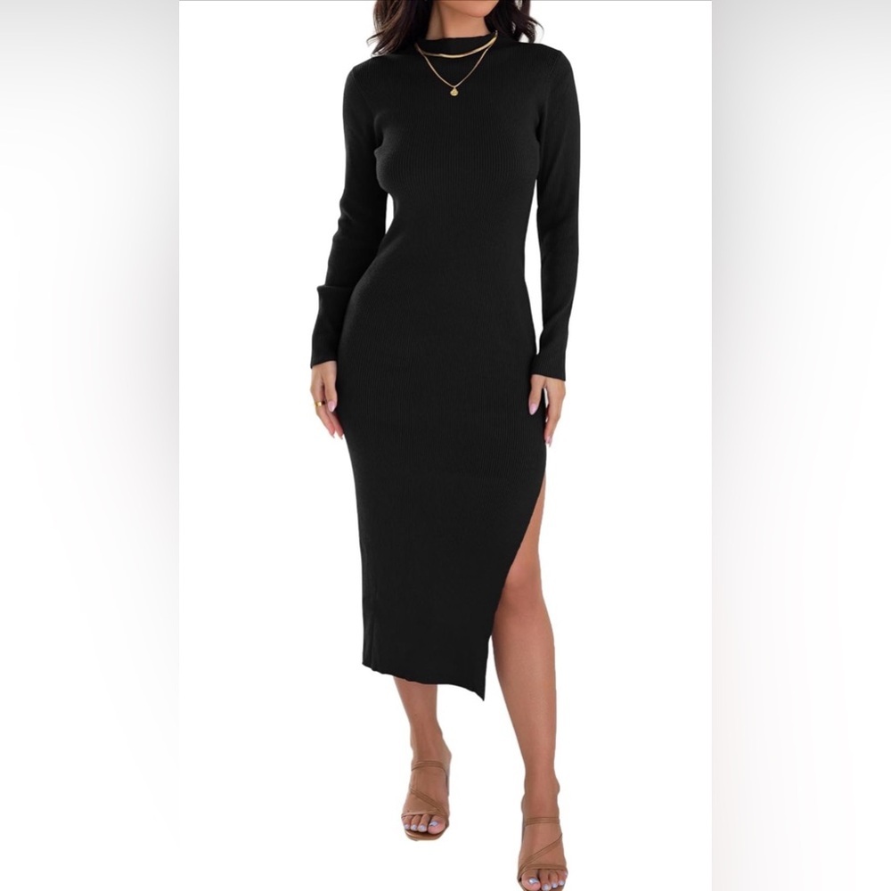 🆕Ribbed Long Sleeve Mock Neck Slim Fit Sweater Dress